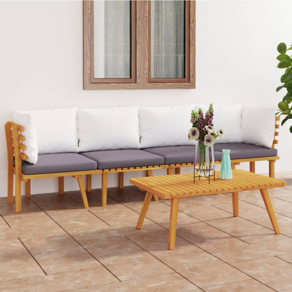 Muebles de jardín 4 piezas con cojines madera maciza de acacia D