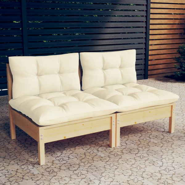 Sofá de jardín de 2 plazas con cojines madera maciza pino crema D