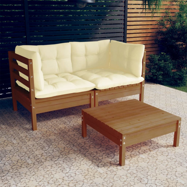 Mobiliário de jardim almofadas de 3 peças madeira de pinho creme D