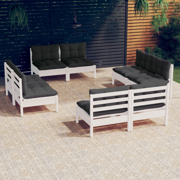 Mobiliário de jardim 8 peças com almofadas madeira de pinho D