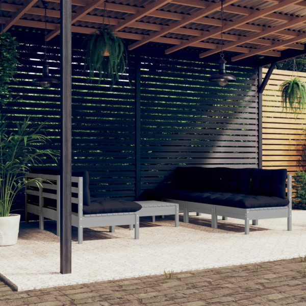 Muebles de jardín 8 pzas con cojines antracita madera de pino Muebles de jardín 8 pzas con cojines antracita madera de pino D
