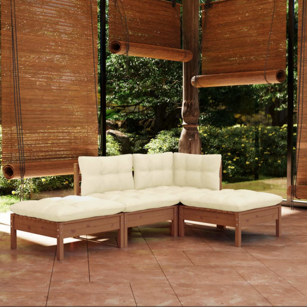 Muebles de jardín 4 piezas cojines madera maciza de pino D