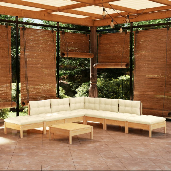 Móveis de jardim 8 peças almofadas de madeira de pinho creme D