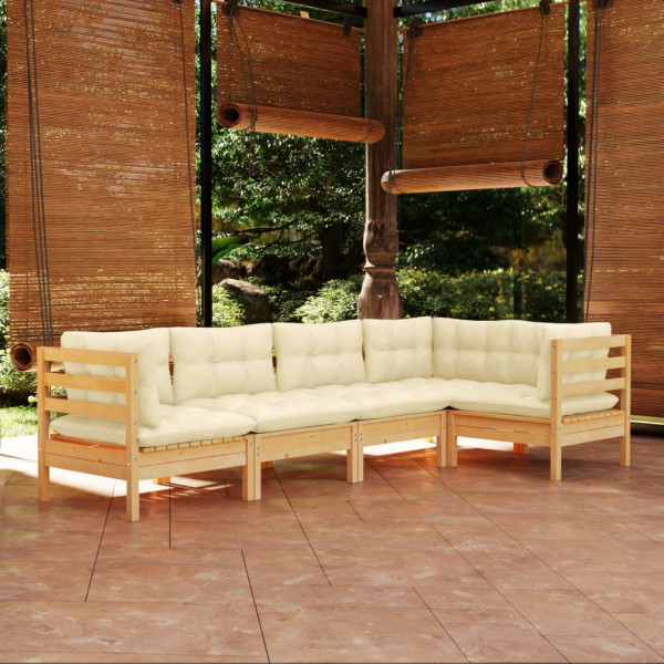Mobiliário de jardim 5 peças almofadas madeira de pinho creme D