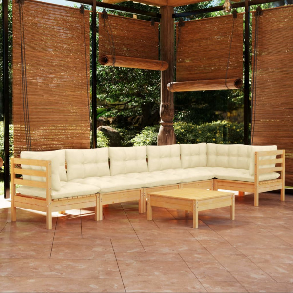 Muebles de jardín 7 piezas cojines madera de pino color crema D