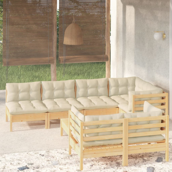 Mobiliário de jardim 8 pessoas e almofadas madeira maciça de pinho creme D