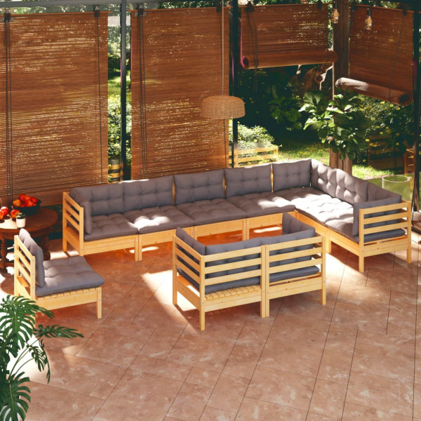 Jogos de mobiliário de jardim 10 peças e almofadas madeira maciça pinheiro D