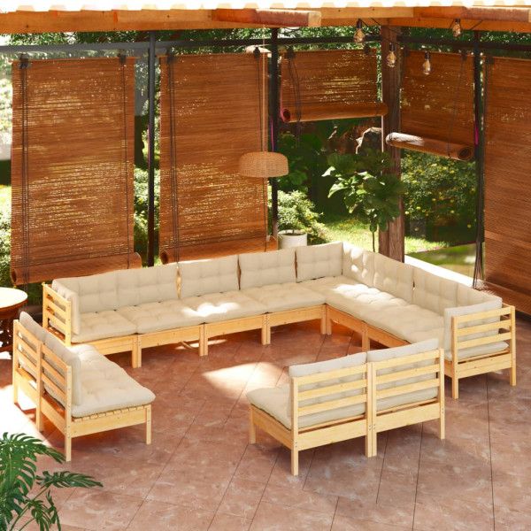 Móveis de jardim 12 peças e almofadas em madeira maciça de pinho D