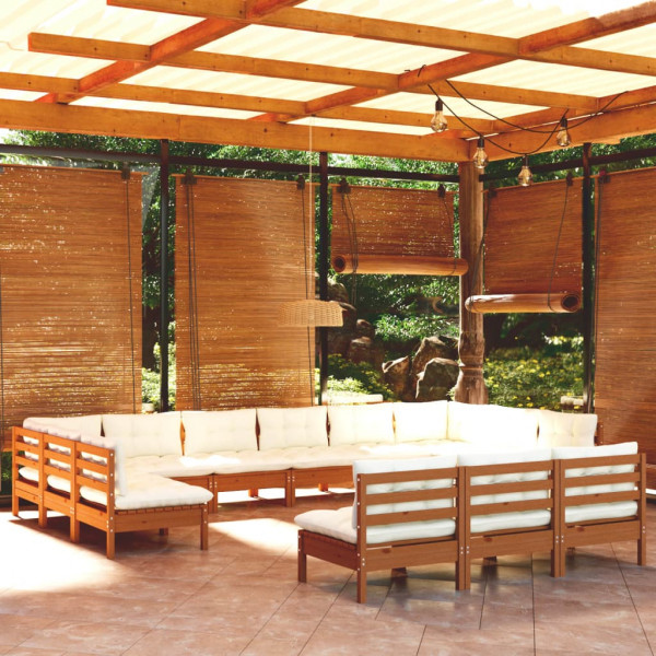 Muebles de jardín 13 pzas y cojines madera de pino marrón miel D