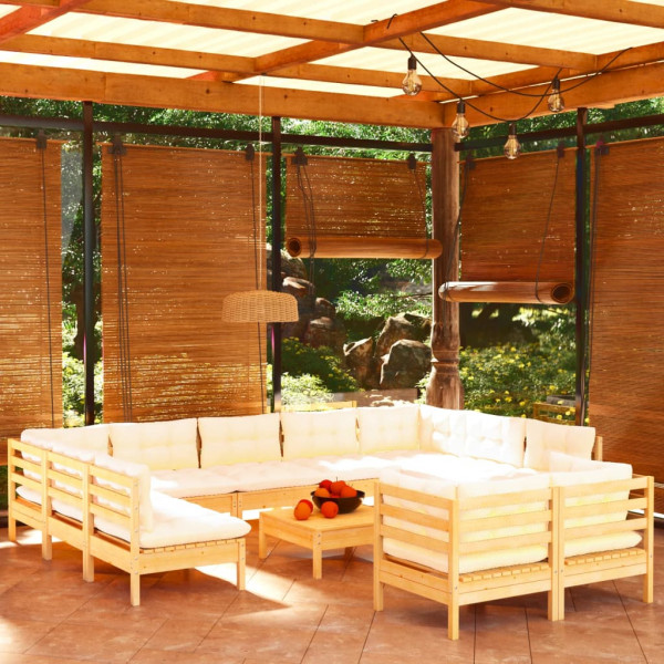 Muebles de jardín 12 piezas cojines madera maciza de pino D