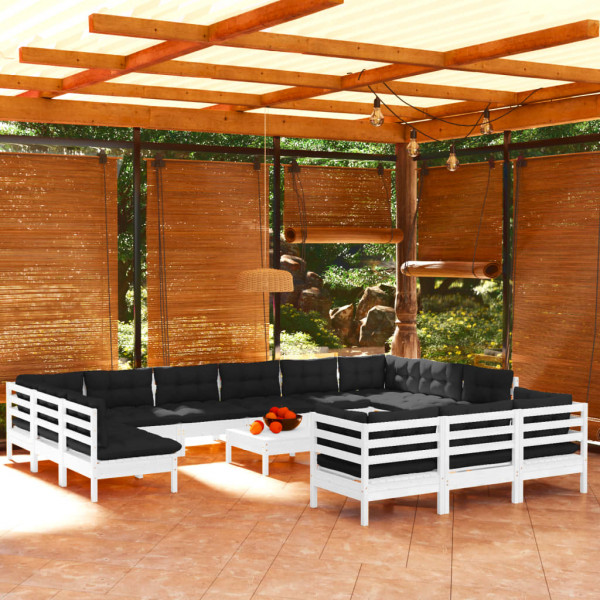 Mobiliário de jardim 14 camas com almofadas brancas madeira de pinho D