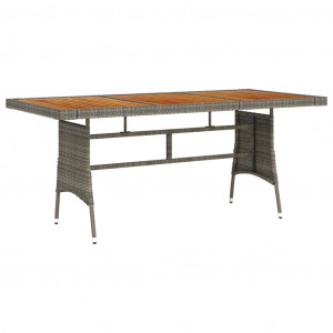 Mesa de jardín ratán PE y acacia maciza gris 160x70x72 cm D