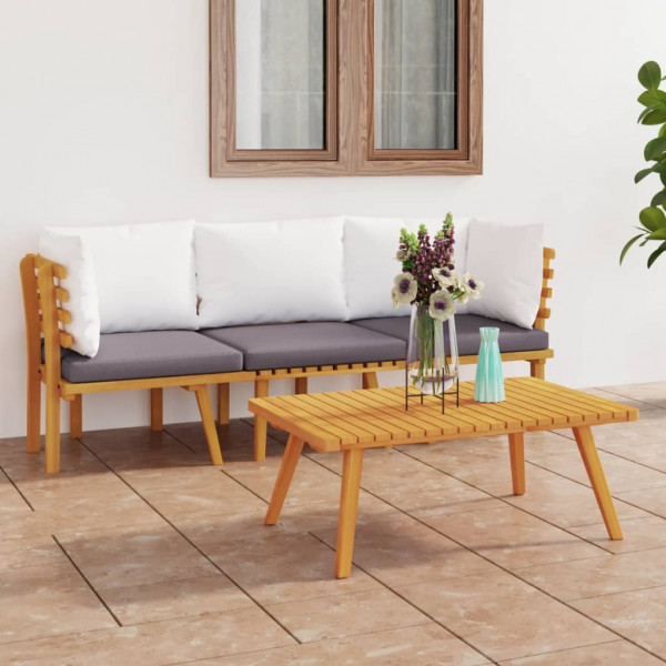 Muebles de jardín 3 piezas con cojines madera maciza de acacia D