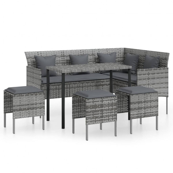 Conjunto de sofá em L de 5 peças com almofadas de vime sintético cinza D