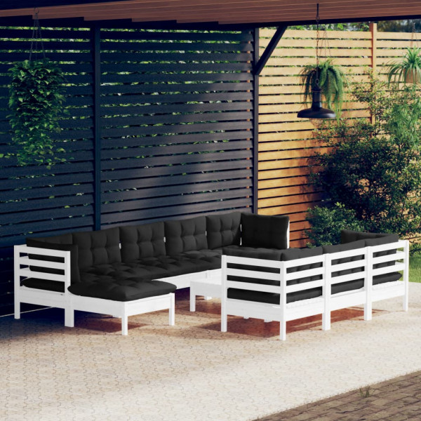 Mobiliário de jardim 11 almofadas branco madeira maciça de pinho D