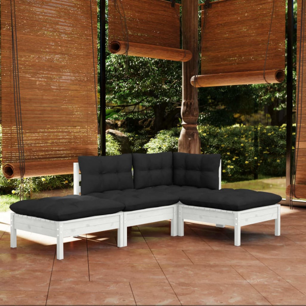 Muebles de jardín 4 pzas con cojines madera maciza de pino D