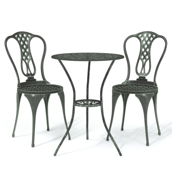 Mesa y sillas bistró de jardín 3 pzas aluminio fundido verde D