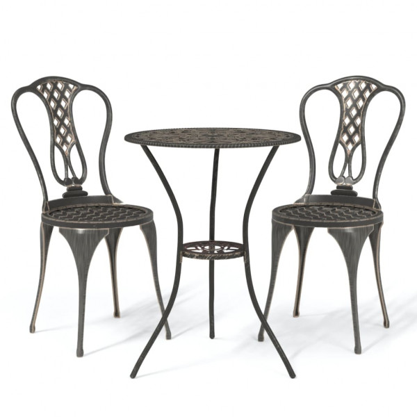 Mesa e cadeiras bistrô 3 peças em alumínio fundido cor bronze D