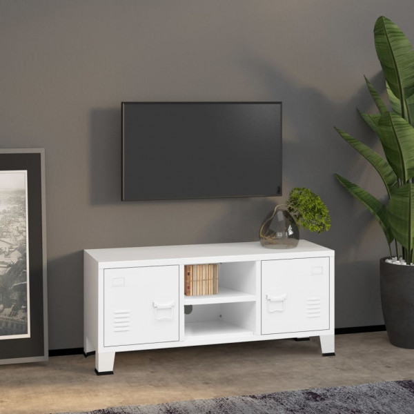 Mueble de TV industrial metal blanco 105x35x42 cm D