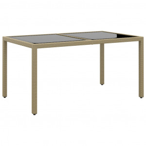 Mesa jardín vidrio templado ratán sintético beige 150x90x75 cm D