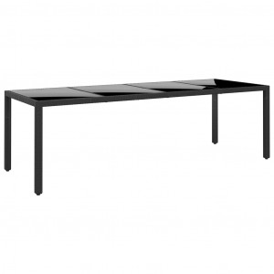 Mesa jardín vidrio templado ratán sintético negro 250x100x75 cm D