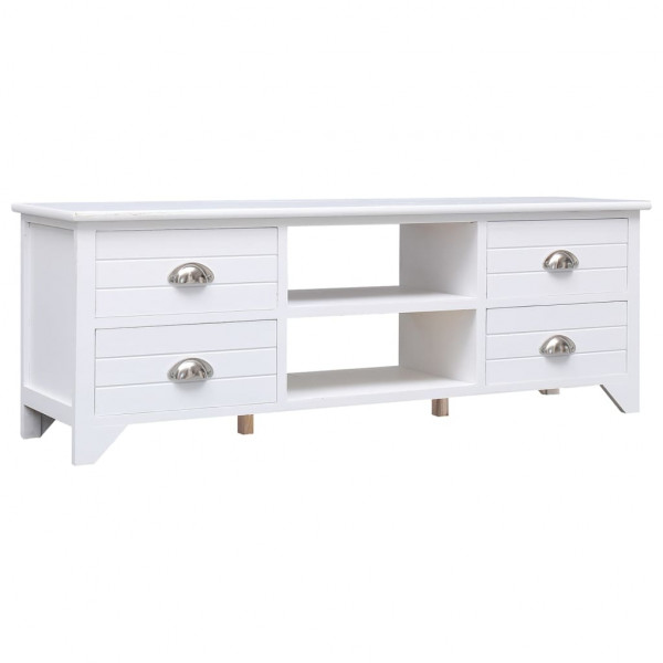 Mueble para TV madera maciza de paulownia blanco 108x30x40 cm D
