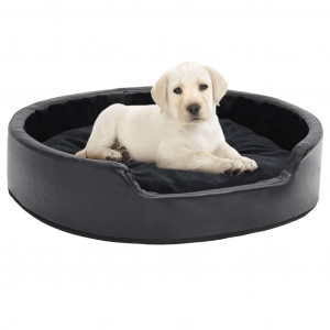 Cama para perros felpa y cuero sintético negra 79x70x19 cm D