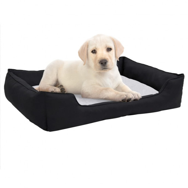 Cama de perro felpa apariencia de lino negra y blanca D