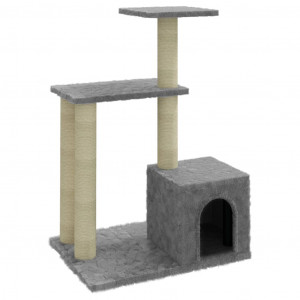 Rascador para gatos con postes de sisal gris claro 71 cm H