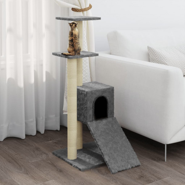 Rascador para gatos con postes de sisal gris claro 92 cm D