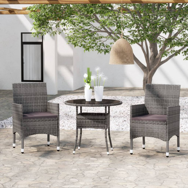 Conjunto de jantar de jardim com 3 peças de rattan sintético cinza D