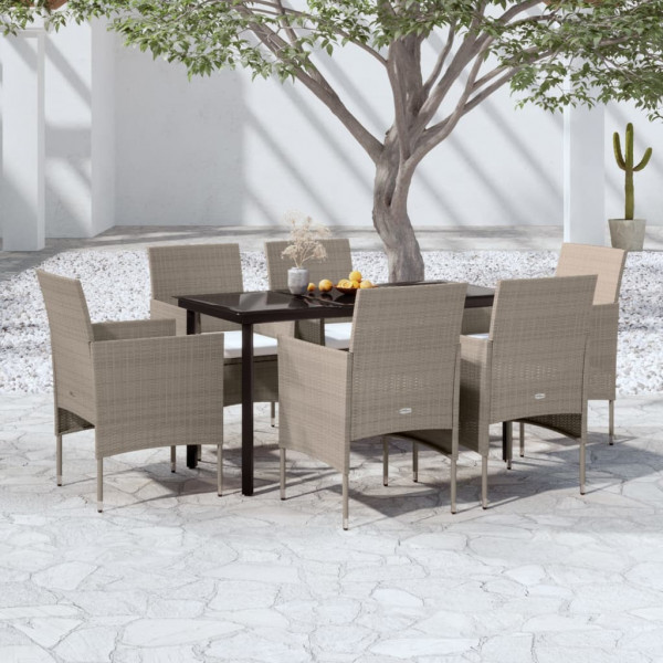 Juego de comedor de jardín 7 piezas con cojines beige y negro Juego de comedor de jardín 7 piezas con cojines beige y negro D