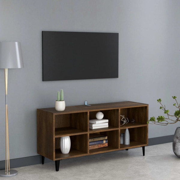 Móvel de TV com pés de metal castanho carvalho 103,5x30x50 cm D