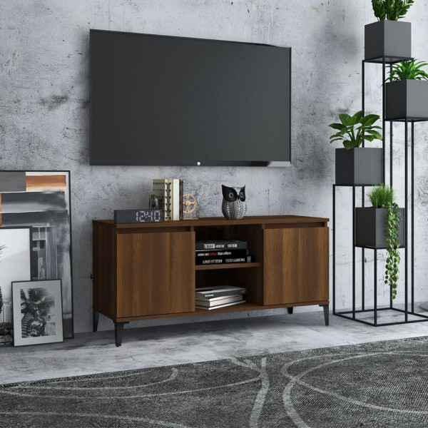 Mueble de TV con patas de metal marrón roble 103.5x35x50 cm D