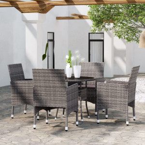 Conjunto de jantar de jardim 5 peças de rattan sintético cinza D