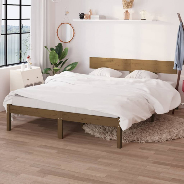 Estrutura de cama em madeira maciça de pinho castanho mel 140x190 cm D