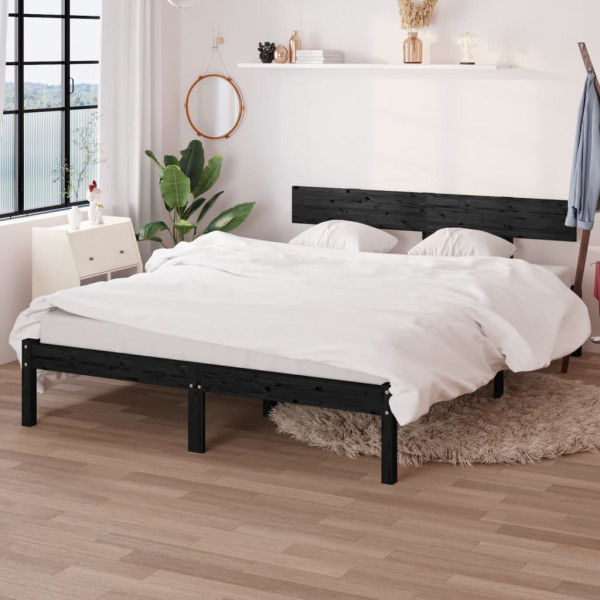 Estructura de cama de madera maciza de pino negro 140x190 cm D