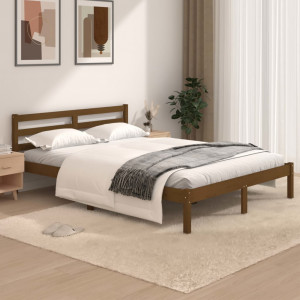 Estructura de cama madera maciza de pino marrón miel 120x190 cm D