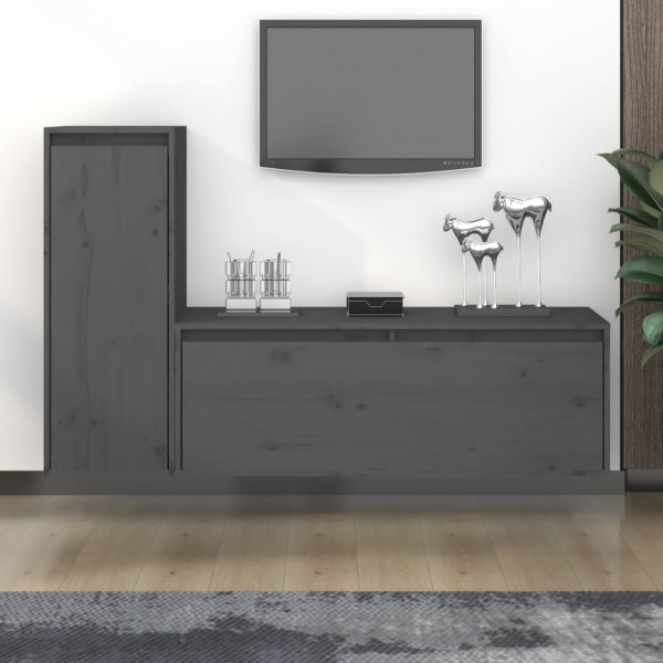 Móveis de TV 2 peças em madeira maciça de pinho cinza D