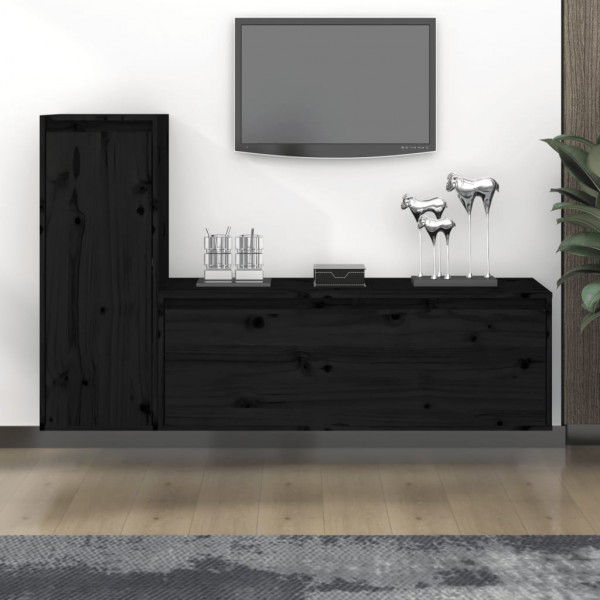 Muebles para TV 2 piezas madera maciza de pino negro D
