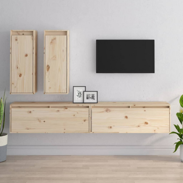 Muebles para TV 4 piezas madera maciza de pino D