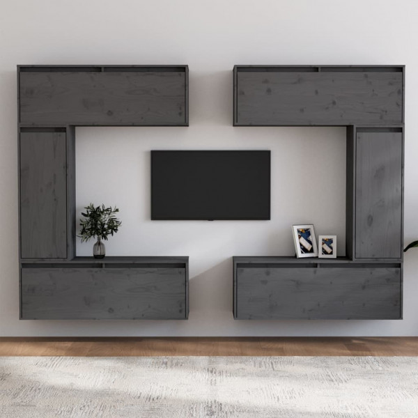 Móveis de TV 6 peças em madeira maciça de pinho cinza D