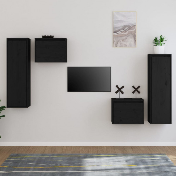 Móveis de TV 4 peças em madeira maciça de pinho preto D