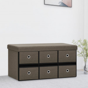 Banco de almacenaje plegable lino sintético marrón 76x38x38 cm D