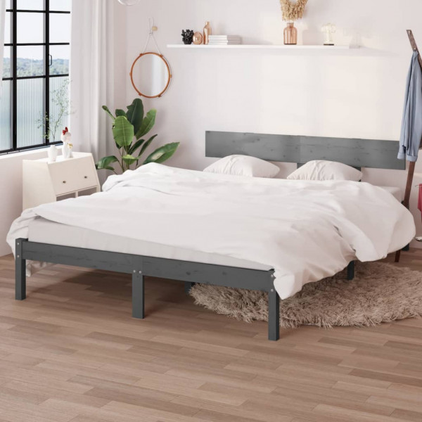 Estructura de cama de madera maciza de pino gris 160x200 cm D