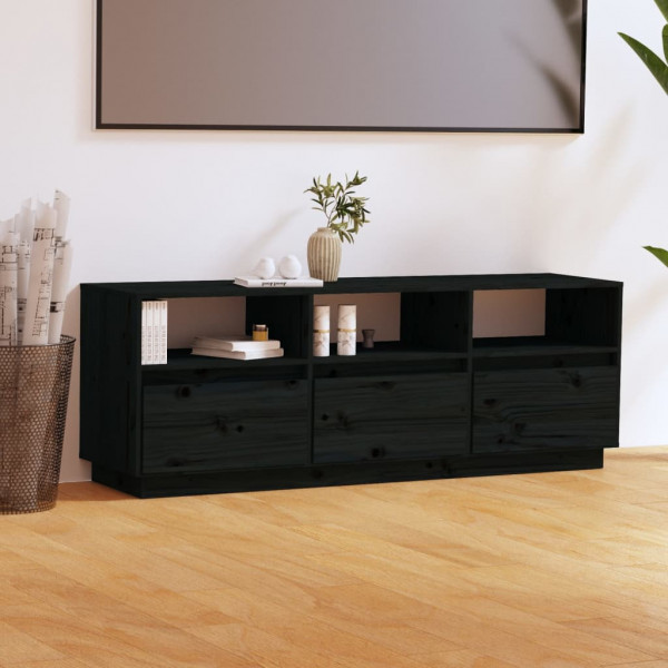 Mueble de TV de madera maciza de pino negro 140x37x50 cm D
