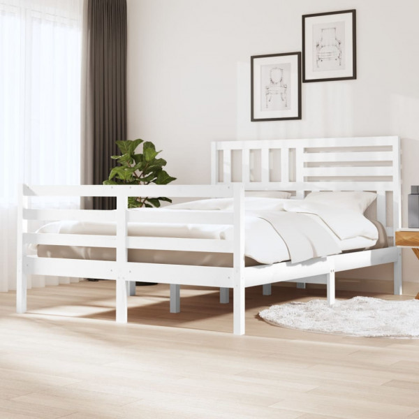 Estrutura de cama de madeira branca maciça 140x200 cm D
