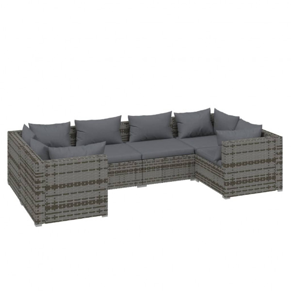 Set de sofás de jardín 6 piezas y cojines ratán sintético gris D
