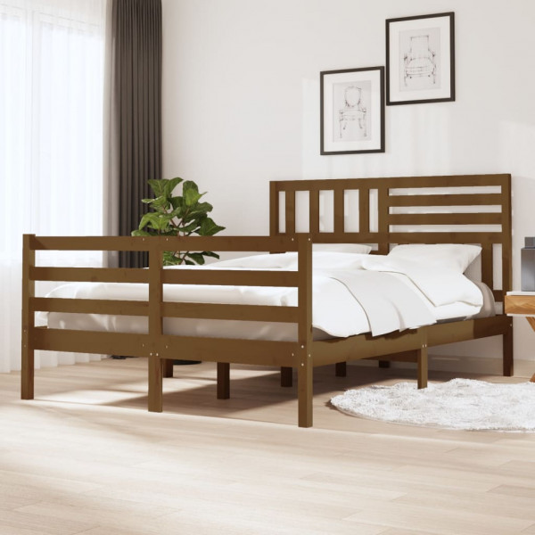 Estrutura de cama em madeira maciça castanho mel 140x200 cm D