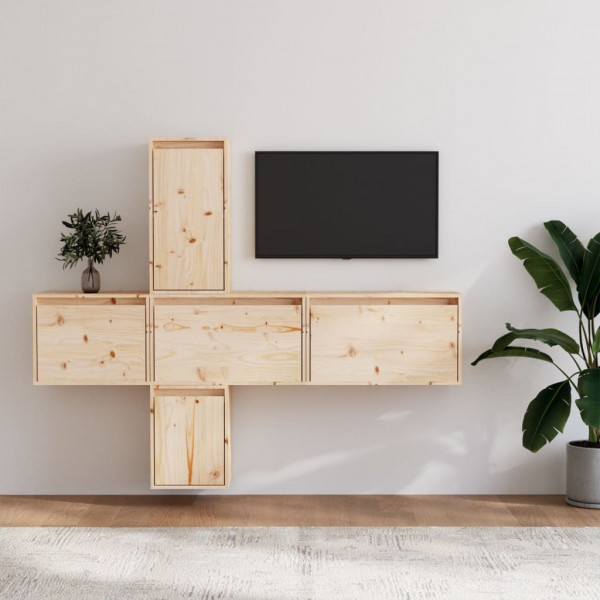 Muebles para TV 5 piezas madera maciza de pino D